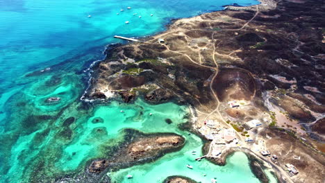 Los-Lobos-Island-and-water-shades-of-turquoise,-blue,-and-green