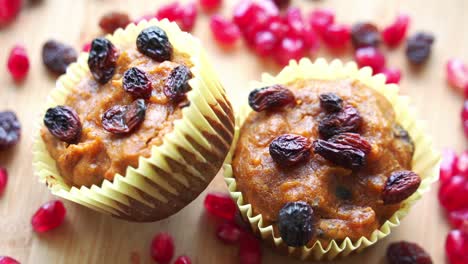 Beautiful-vibrant-shot-of-raisins-cranberries-on-vegan-pumpkin-muffins-using-real-roasted-pumpkin-in-bowl-healthy-dairy-free-recipe-vegan