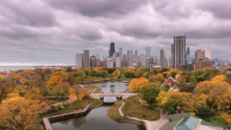 Chicago-Lincoln-park-zoo-lagoon-aerial-view-during-autumn