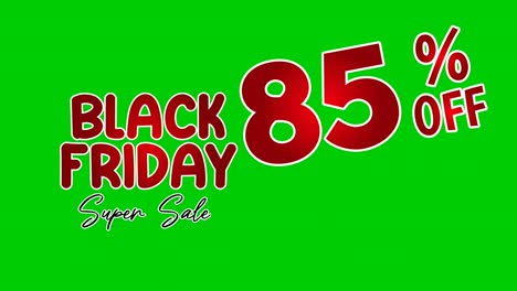 Black-Friday-85-Prozent-Rabatt,-Begrenztes-Angebot,-Jetzt-Einkaufen,-Text-Cartoon-Animation,-Bewegungsgrafiken-Auf-Grünem-Bildschirm-Für-Rabatt,-Shop,-Geschäftskonzept-Videoelemente