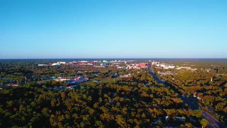 Aerial-view-of-Gainesville-city-with-blue-sky-in-the-background,-Florida,-USA