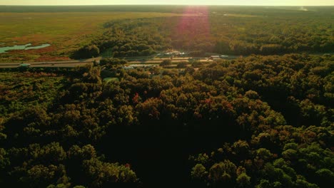 Aerial-shot-of-Semi-rest-area-in-Indiana,-USA