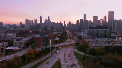 Chicago-commute-aerial-view-at-sunrise