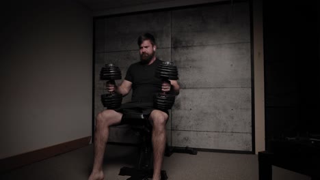 Incline-dumbbell-chest-press,-cinematic-lighting,-white-man-dressed-in-black-gym-attire