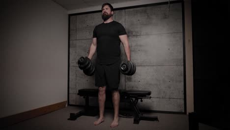 Standing-dumbbell-supination-concentration-curls,-cinematic-lighting,-white-man-dressed-in-black-gym-attire