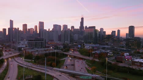 Chicago-traffic-commute-over-expressway-aerial-view