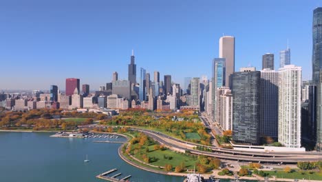 Chicago-Millennium-Park-and-Lake-shore-drive-during-autumn-aerial-view