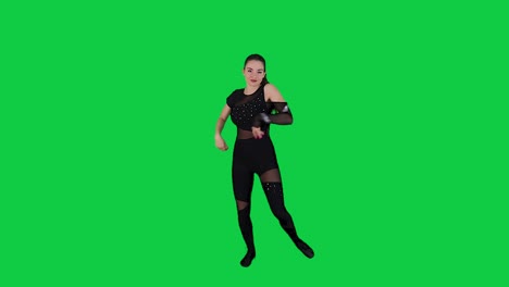 Young-beautiful-girl-dancing-modern,-dancehall,-in-front-of-green-screen-background