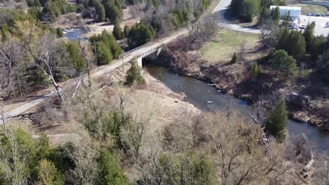 Aerial-Shot-Of-A-Fly-Fishing-River-In-Ontario,-Canada-During-Spring