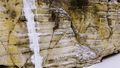 A-drone's-eye-view-of-the-frozen-Starved-Rock-State-Park-in-winter