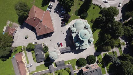 Aerial-top-view-over-Banja-Luka-Orthodox-Church,-Bosnia-and-Herzegovina