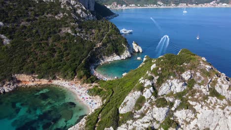 Porto-Timoni-whee-sandy-beach-at-Corfu-island,-Greece