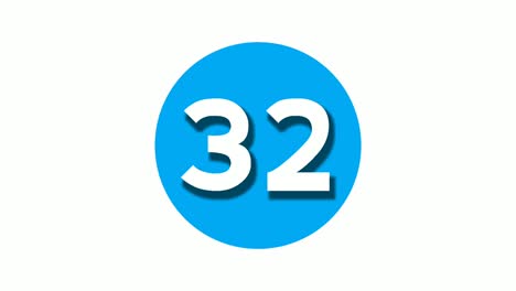 Nummer-32-Zweiunddreißig-Zeichensymbol-Animationsgrafiken-Auf-Blauem,-Kreisförmigem,-Weißem-Hintergrund,-Cartoon-Videonummer-Für-Videoelemente