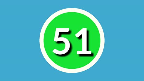 Número-51-Cincuenta-Y-Un-Símbolo-De-Signo-Animación-Gráficos-En-Movimiento-En-Esfera-Verde-Sobre-Fondo-Azul,-Número-De-Vídeo-De-Dibujos-Animados-De-4k-Para-Elementos-De-Vídeo