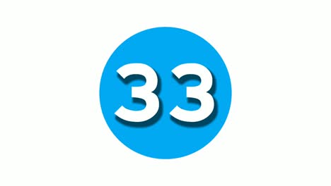 Nummer-33-Dreiunddreißig-Zeichensymbol-Animationsgrafiken-Auf-Blauem,-Kreisförmigem,-Weißem-Hintergrund,-Cartoon-Videonummer-Für-Videoelemente