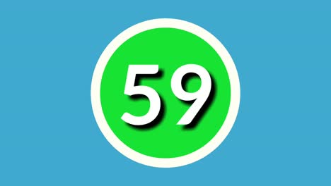 Número-59-Cincuenta-Y-Nueve-Símbolos-De-Animación-Gráficos-En-Movimiento-En-Esfera-Verde-Sobre-Fondo-Azul,-Número-De-Vídeo-De-Dibujos-Animados-De-4k-Para-Elementos-De-Vídeo