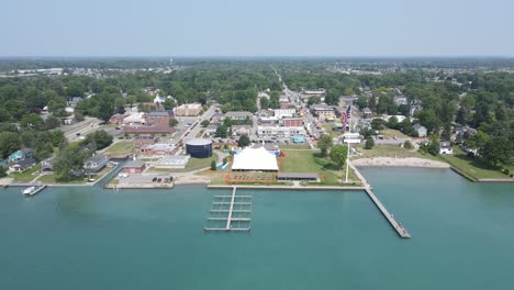Iconic-township-of-New-Baltimore-in-Michigan,-aerial-drone-view