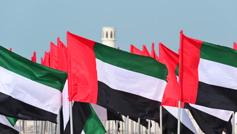 VAE-Flaggen-Werden-Im-Flaggengarten-Ausgestellt,-Um-Den-Tag-Der-VAE-Flagge-In-Dubai,-VAE,-Zu-Feiern
