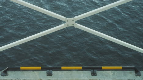 Protection-rails-and-calm-sea-surface,-static-view