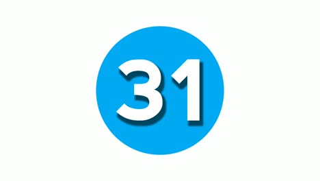 Nummer-31-Einunddreißig-Zeichensymbol-Animationsgrafiken-Auf-Blauem,-Kreisförmigem,-Weißem-Hintergrund,-Cartoon-Videonummer-Für-Videoelemente