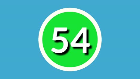 Número-54-Cincuenta-Y-Cuatro-Símbolos-De-Animación-Gráficos-En-Movimiento-En-Esfera-Verde-Sobre-Fondo-Azul,-Número-De-Vídeo-De-Dibujos-Animados-De-4k-Para-Elementos-De-Vídeo