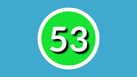 Número-53-Cincuenta-Y-Tres-Símbolos-De-Animación-Gráficos-En-Movimiento-En-Esfera-Verde-Sobre-Fondo-Azul,-Número-De-Vídeo-De-Dibujos-Animados-De-4k-Para-Elementos-De-Vídeo