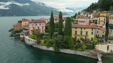 AERIAL:-Beautiful-Varenna-Town-Filled-With-Colourful-Villas