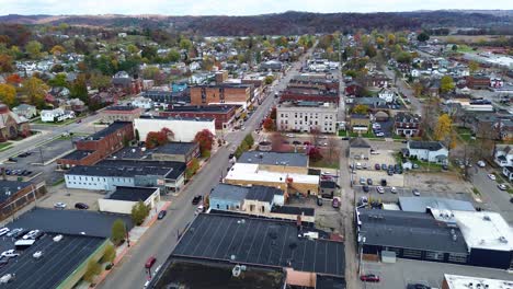 Logan,-Ohio,-aerial-drone-footage-of-the-downtown-and-surrouding-town