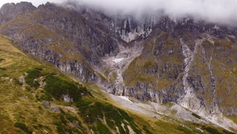 Small-Glaciar-remaining-on-Austrian-mountains-in-Hochkonig,-aerial-drone-shot