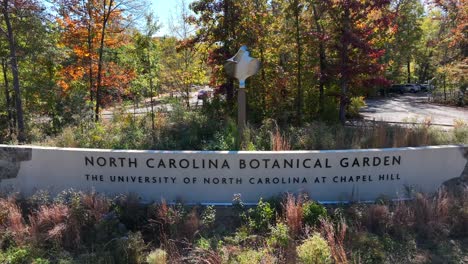 Aerial-shot-of-North-Carolina-Botanical-Garden-sign-at-UNC-Chapel-Hill