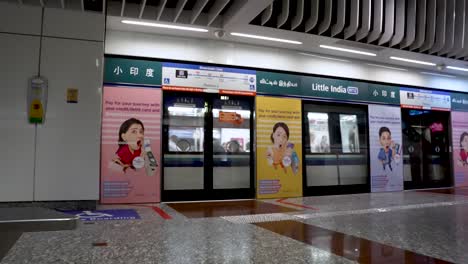 MRT-Train-Seen-Departing-Little-India-DT12-Stop-Underground-In-Singapore