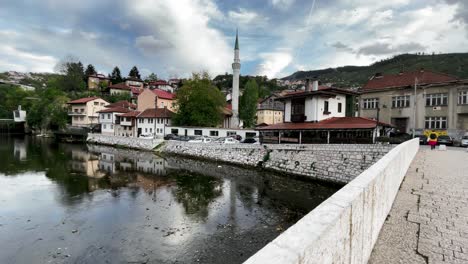 SARAJEVO:-Miljacka-River,-Eternal-Flame,-Low-Light,-Street-Exploration,-Olympic-Spirit,-Travel,-Sarajevo,-Historical-Sites,-Explore,-Sunset