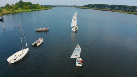 Aerial-shot-of-yachts-and-boats-on-the-river