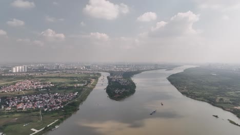 Vista-Aérea-Del-Distrito-De-Red-River-Bac-Cau,-Hanoi,-Vietnam,-Sudeste-De-Asia