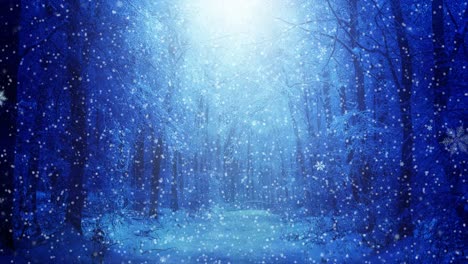 Winterlandschaft:-Ein-Schneebedeckter-Wald-Mit-Sanftem-Schneefall-Im-Abendlicht