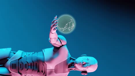 3d-animation-rendering-of-humanoid-futuristic-cyber-robot-holding-on-his-hand-planet-earth-questioning-about-god-and-the-existence-in-the-whole-universe