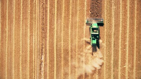 Top-down-view-of-Harvester-machines-working-in-wheat-field
