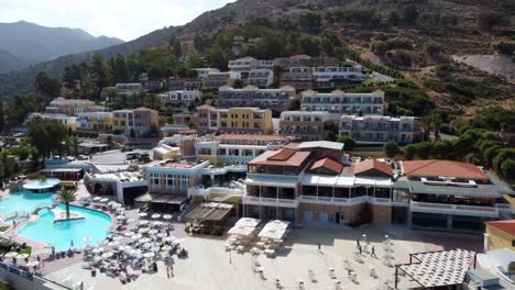 Fodele-Beach-and-Water-Park-Holiday-Resort-in-Crete-island,-Greece,-Aerial-view