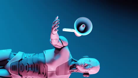 vertical-of-futuristic-humanoid-robot-cyber-with-megaphone-in-3d-rendering-animation
