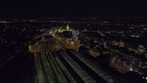 Prague-Czechia-Aerial-v99-drone-flyover-main-railway-station-towards-national-museum-capturing-light-up-architecture-exterior-and-night-cityscape-of-new-town---Shot-with-Mavic-3-Cine---November-2022