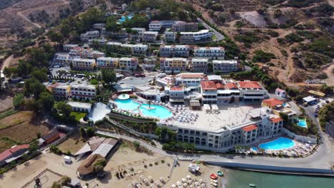 Fodele-Beach-and-Water-Park-Holiday-Resort-in-Crete-island,-Greece,-Aerial-view
