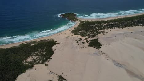 Sand-Dunes-At-Dark-Point-Aboriginal-Place-In-New-South-Wales,-Australia---aerial-drone-shot