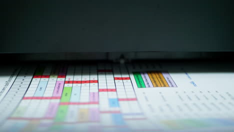 Black-inkjet-printer-printing-tabular-information-on-white-paper-in-color