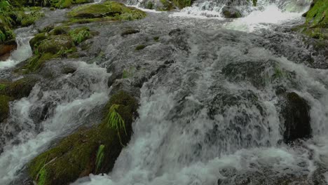Slow-Motion-Of-Cascading-Streams-Over-Mossy-Rocks-In-Río-Parga,-A-Coruña,-Spain