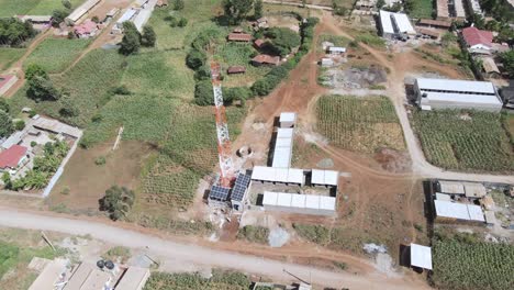 Radio-tower-providing-telecommunication-service-in-Loitokitok,-Kenya,-Africa,-aerial