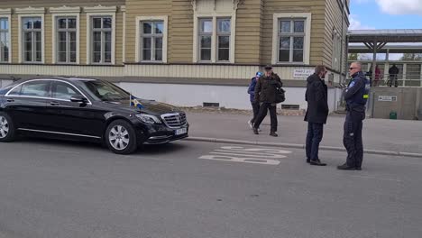 Sweden-flags-on-Mercedes-car-waiting-for-arrival-of-Sweden-King