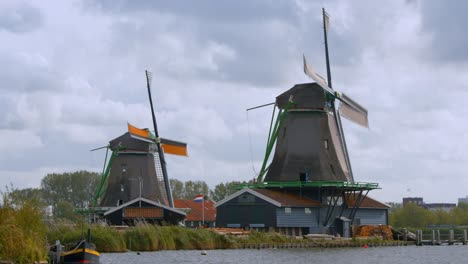Old-And-Historical-Windmills-In-Amsterdam,-Netherlands