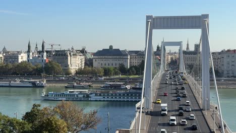 Areal-view-of-the-traffic-on-Elisabeth-Bridge-over-the-river-Danube