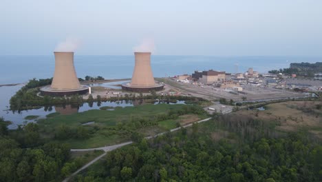 Enrico-Fermi-II-Nuclear-Power-Plant,-Michigan,-USA,-aerial-drone-view