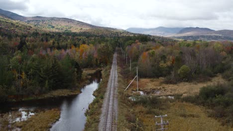 Drone-View-Along-Androscoggin-River-Train-Tracks